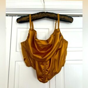 Urban Outfitters Gold Drape Neck Corset Top